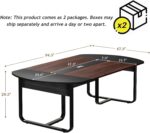 8Ft Conference Table for 10 People, Large Boat Shaped Meeting Table with Cable Grommet, Modern Seminar Table for Office Meeting Conference Room, Boardroom, 94.5D x 47.3W Inches, Walnut and Black - 图片 2