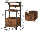Mobile File Cabinet, Filing Cabinet with Charging Station, Office Cabinet, Printer Stand with File Cabinet, Open Storage Shelf, A4/ Size for Home Office, Rustic Brown and Black - 图片 2