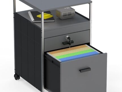 Rolling File Cabinet w/ 2 Drawers & Open Shelf, Gray
