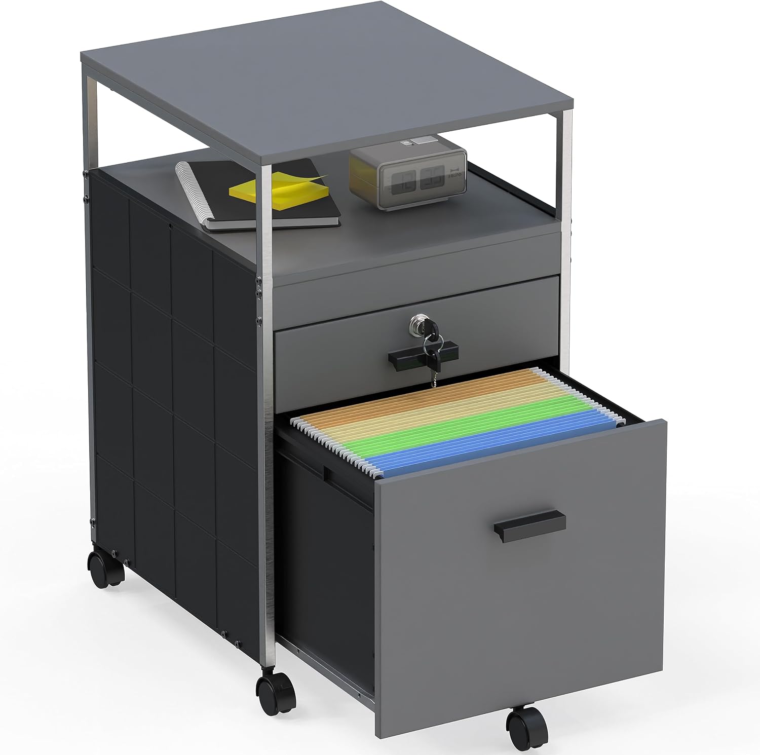 71KYAde1obL._AC_SL1500_.jpg Rolling File Cabinet w/ 2 Drawers & Open Shelf, Gray - 图片 1