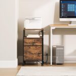 2-Drawer Mobile File Cabinet, Filing Cabinet with Charging Station, Printer Stand with Open Storage Shelf, for A4/ Size, Home Office, Nonwovens Drawer, Rustic Brown and Black BF10UWJ01 - 图片 2
