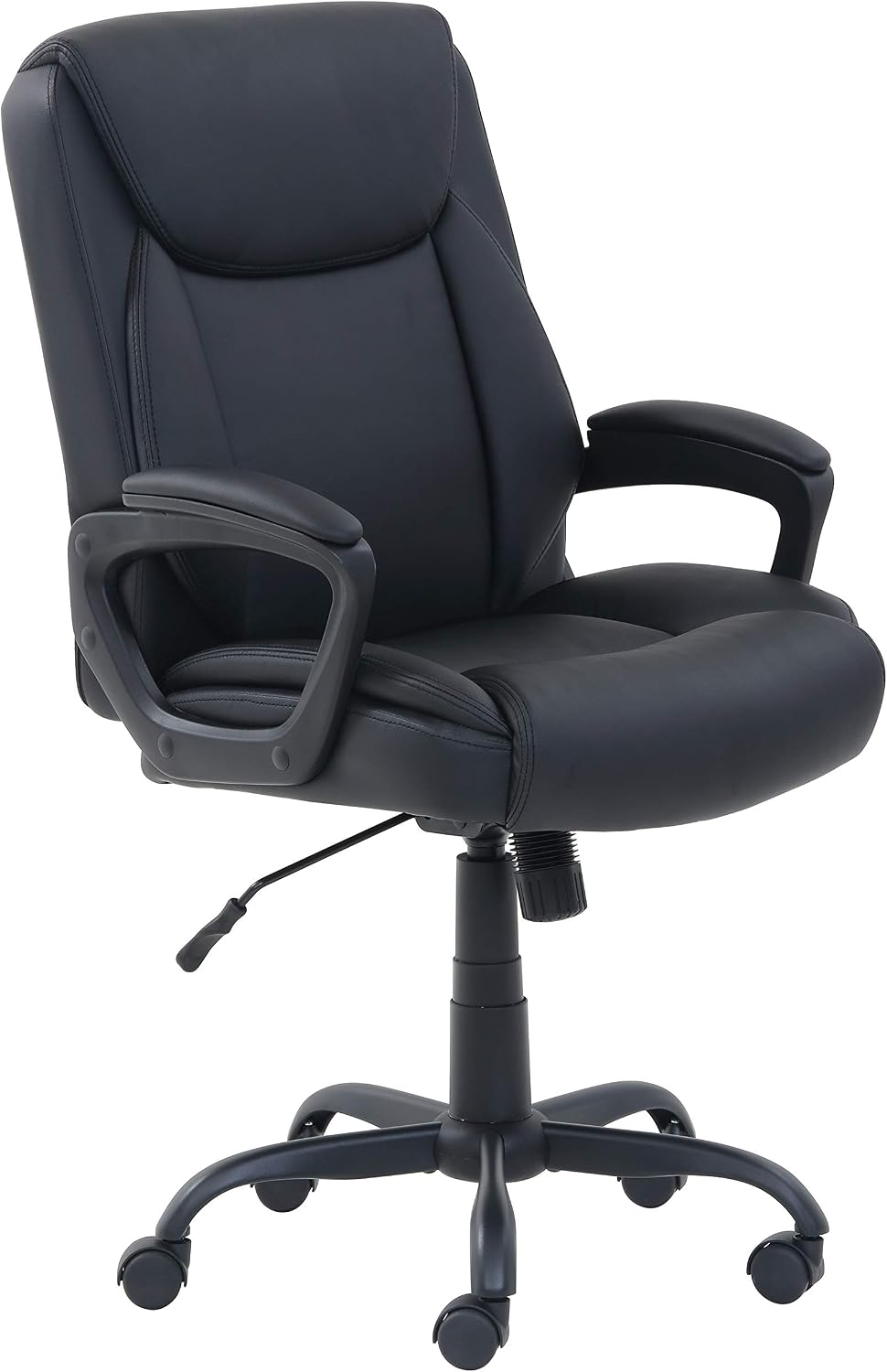 71i08qnZeDL._AC_SL1500_.jpg Classic PU Padded Mid-Back Height Adjustable Office Computer Desk Chair with Armrest, 26"D x 23.75"W x 42"H, Black - 图片 1