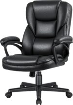 Executive Office Chair High Back Managerial Home Desk Chair, Adjustable Swivel Computer PU Leather Chair with Lumbar Support (Black)