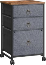 3-Drawer Mobile File Cabinet, Rolling Printer Stand, Vertical Filing Cabinet, Office Cabinet, Filing Cabinet for Home Office, A4/-Sized, Nonwovens Drawer, Gray and Rustic Brown