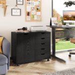 5-Drawer Wood Drawer Cabinet, Office Storage Cabinet with Adjustable Shelf & Wheels, Printer Stand for Home Office, Black, 15.7" D x 30.7" W x 25.4" H - 图片 2