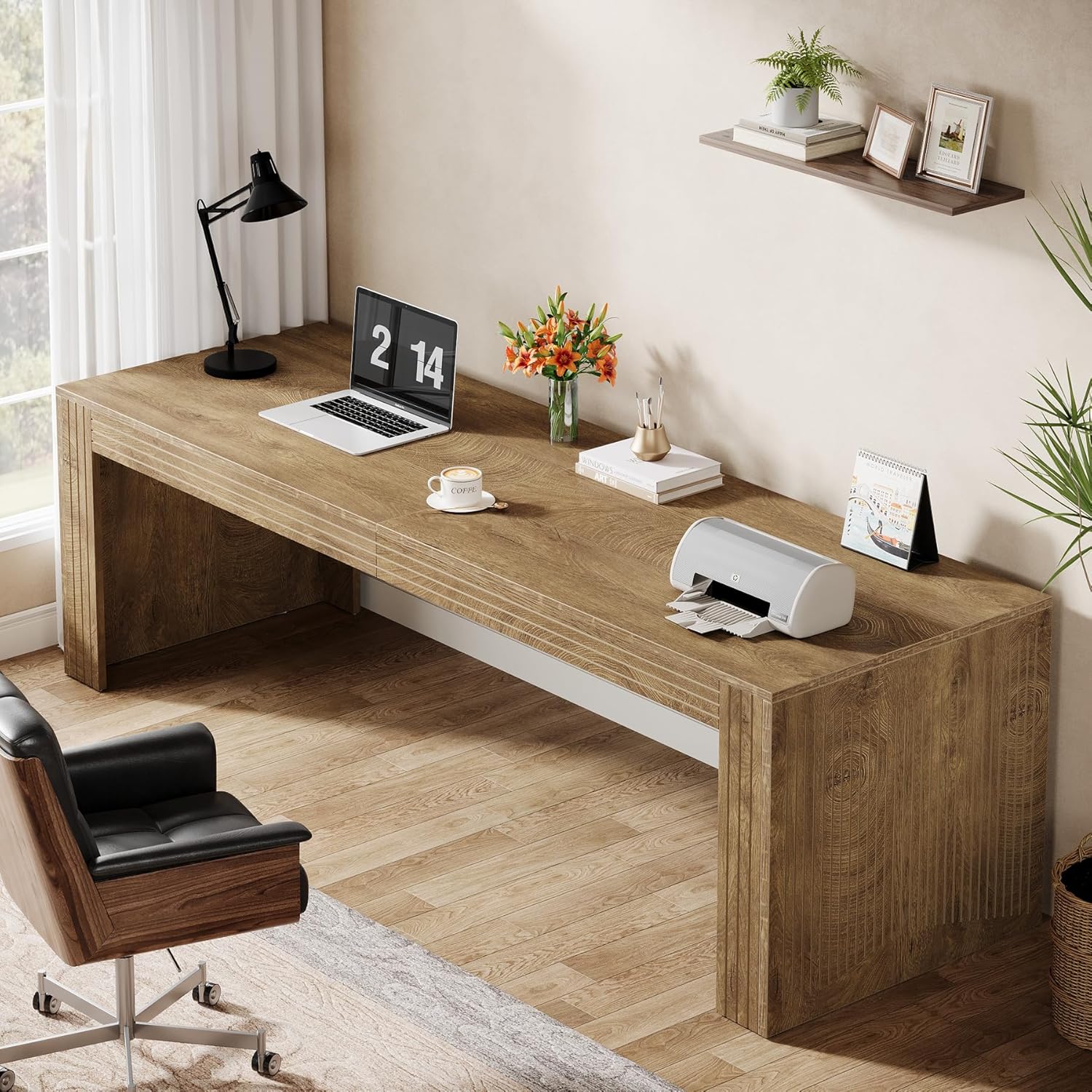 81FEWUFeSL._AC_SL1500_.jpg 79-Inch Extra Long Desk, Two Person Double Desk for Home Office, Wooden Long Computer Desk Writing Table for Office, Natural Oak - 图片 1