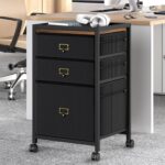 File Cabinet, Filing Cabinet with 3 Drawer, Mobile File Cabinet Fits  Size or A4,  Vertical File Cabinet on Wheels, Home Office Small Under Desk Storage Cabinet, Black