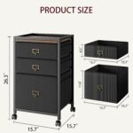 File Cabinet, Filing Cabinet with 3 Drawer, Mobile File Cabinet Fits  Size or A4,  Vertical File Cabinet on Wheels, Home Office Small Under Desk Storage Cabinet, Black - 图片 2