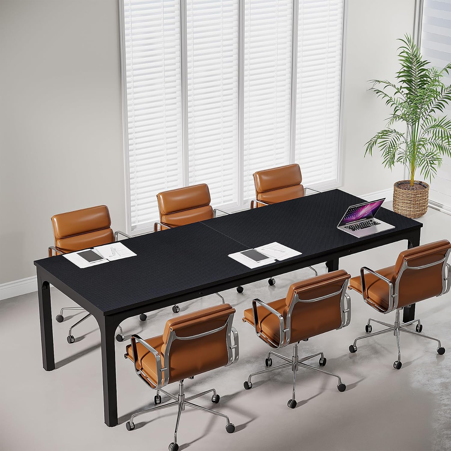 81dmAAEnwRL._AC_SL1500_.jpg 6.5 FT Conference Room Table, 78.74" W x 27.56" D Large Office Conference Table, Modern Seminar Meeting Table Desk for Boardroom, Meeting Room (1, Black) - 图片 1