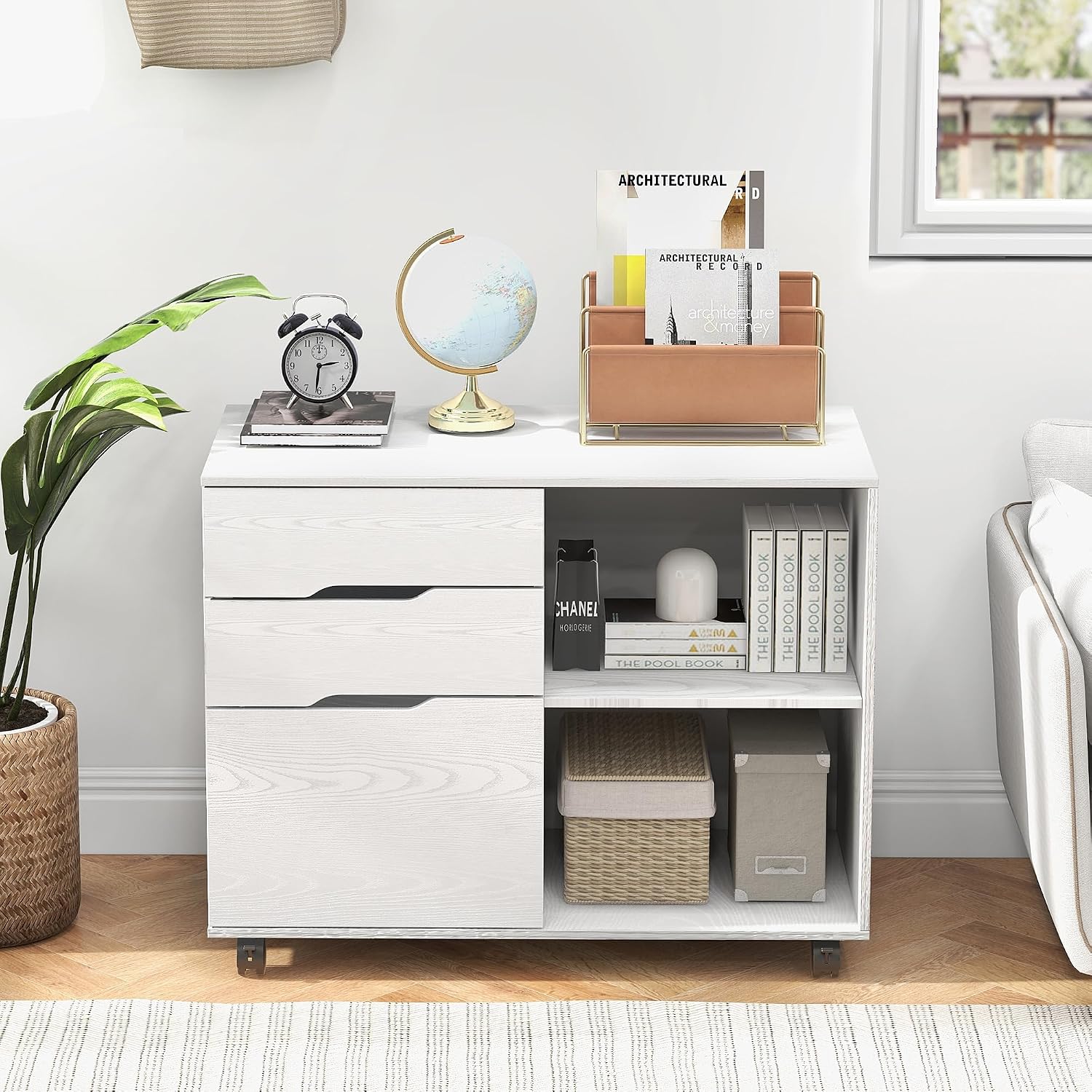 81vKFBFB4gL._AC_SL1500_.jpg Storage Cabinet, Cabinet with Adjustable Shelves and 2 Lockable Casters, Sturdy File Cabinet for Home, Office, School, 3 Drawers, White - 图片 1