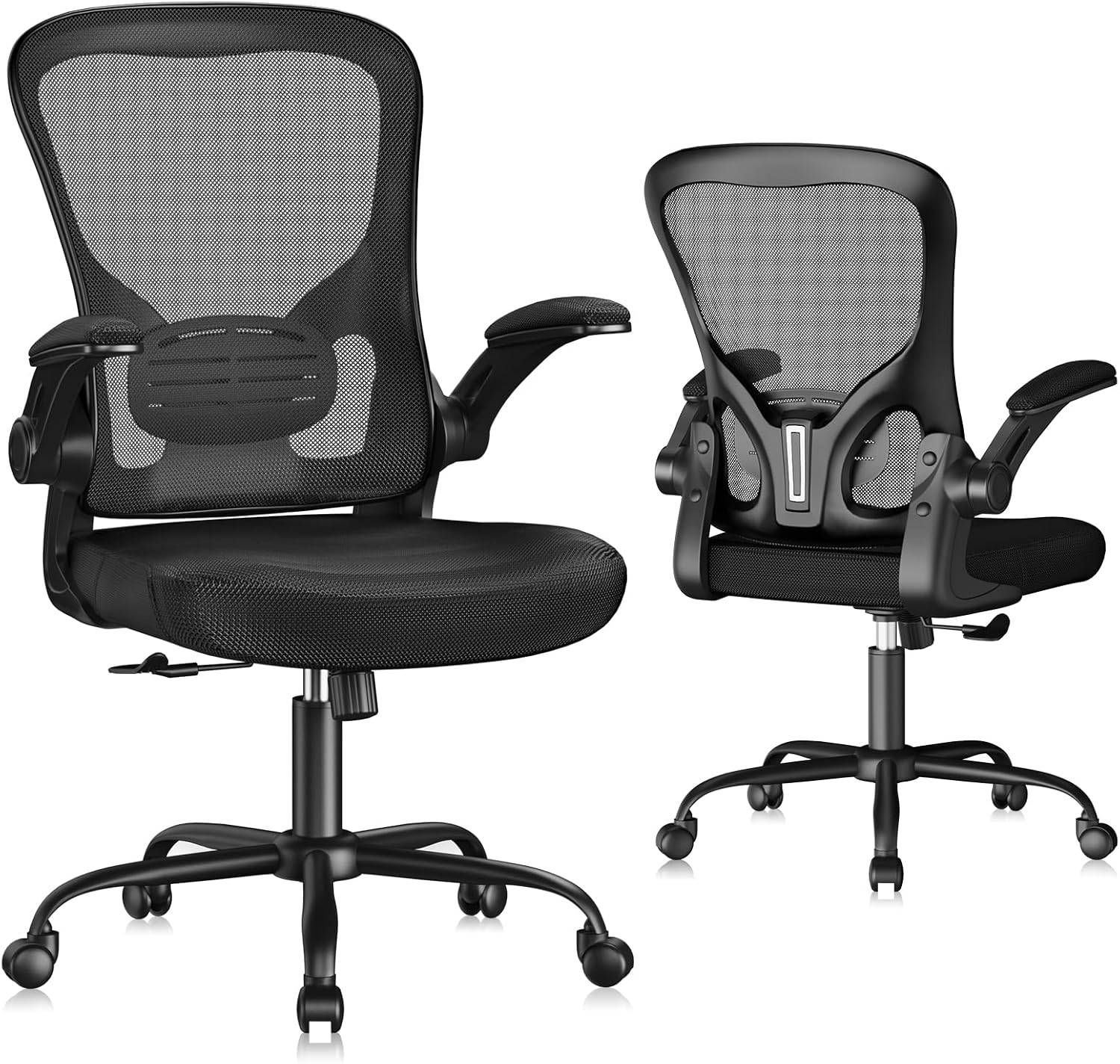 81zVCun0DzL._AC_SL1500_.jpg Ergonomic Office Chair, Mesh Home Office Desk Chair with Flip-up Arms and Lumbar Support, Height Adjustable, Swivel, Black - 图片 1