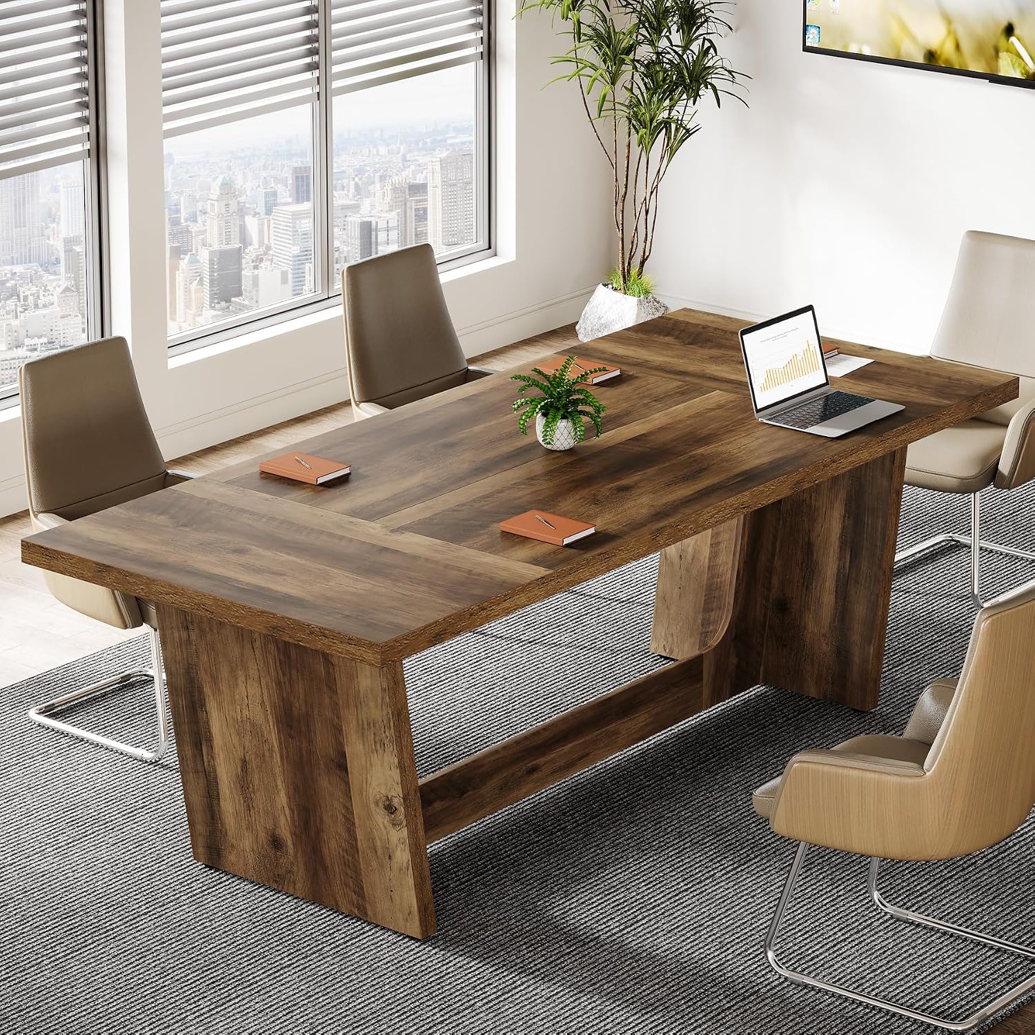 91Mv8g40jrL._AC_SL1500_.jpg 6FT All Wood Conference Table, 70.87" W x 31.5" D Rectangular Seminar Table for Meeting Room, Solid Executive Business Furniture Boardroom Desk for Office, Dark Brown - 图片 1
