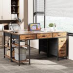 Computer Desk with 6 Drawers, Office Desk with Shelves, Reversible Gaming Desk, Corner Desk with Storage, Work for Home Office, Study, Living Room, 47inch, Rustic Brown - 图片 2